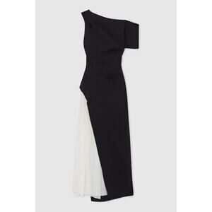 Acler Women's Black White Two-Tone Sudden Asymmetric Midi Dress Size 8 NWOT